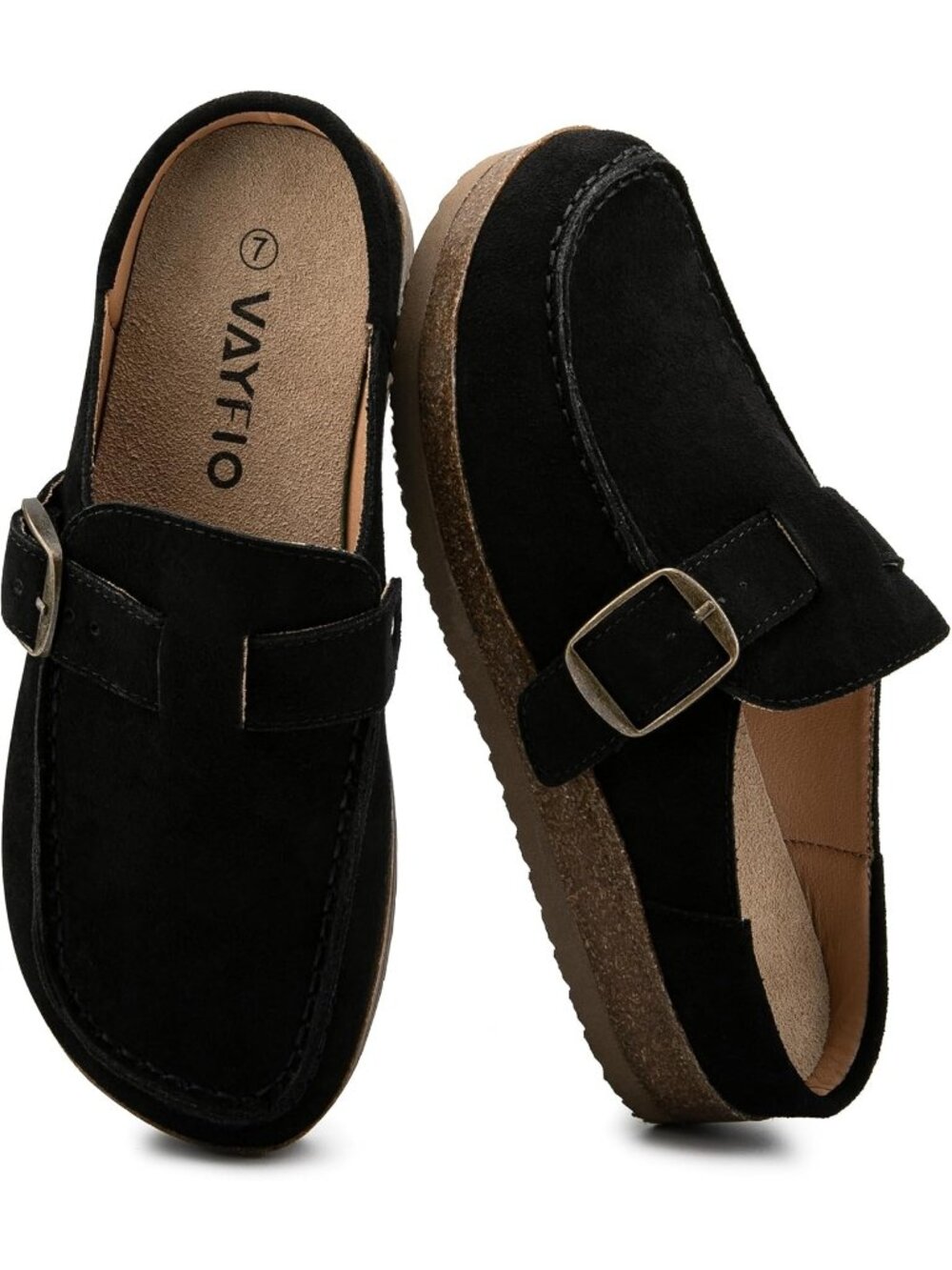 🆕Women's Black Leather Buckle Clogs Non Slip Platform Mules Slip-On Slides